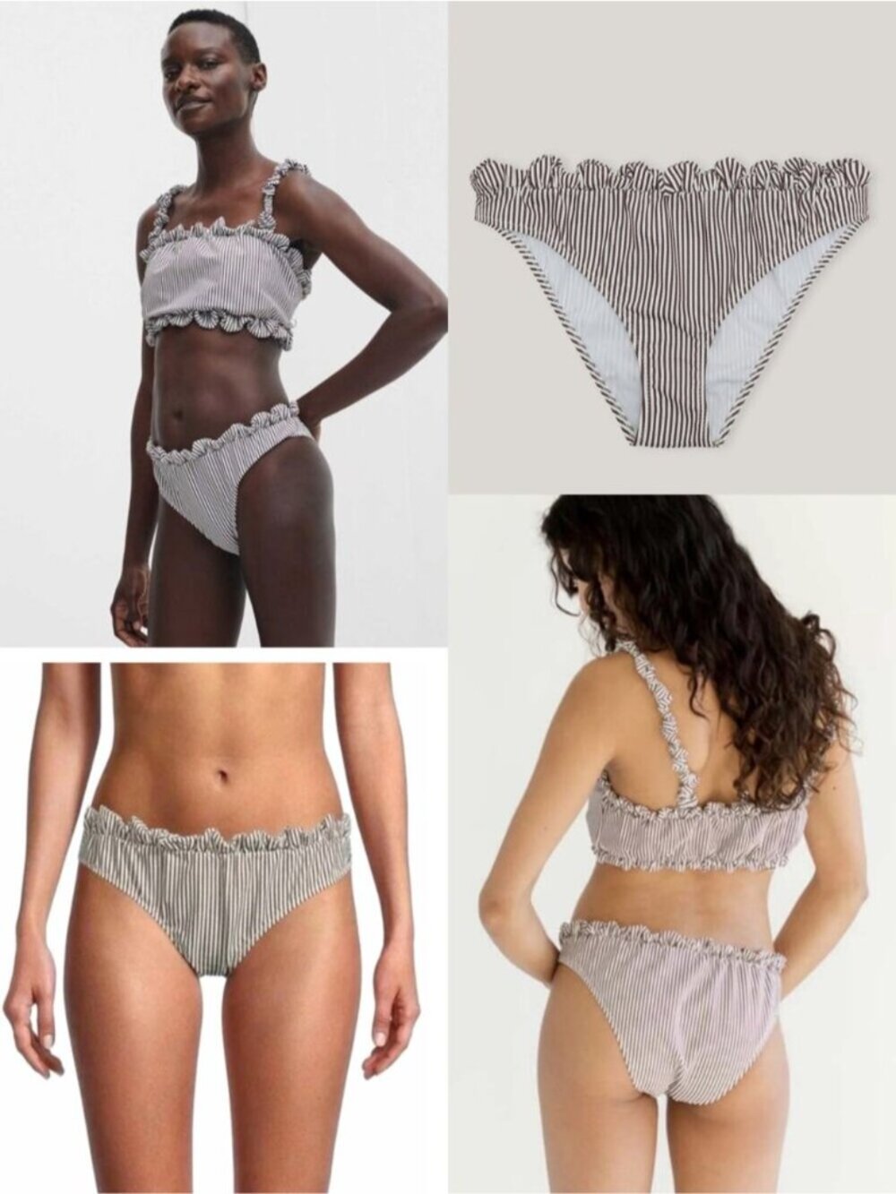 NWT GANNI Stripe Elastic Lowrise Bikini Briefs Size 14 Brown / White